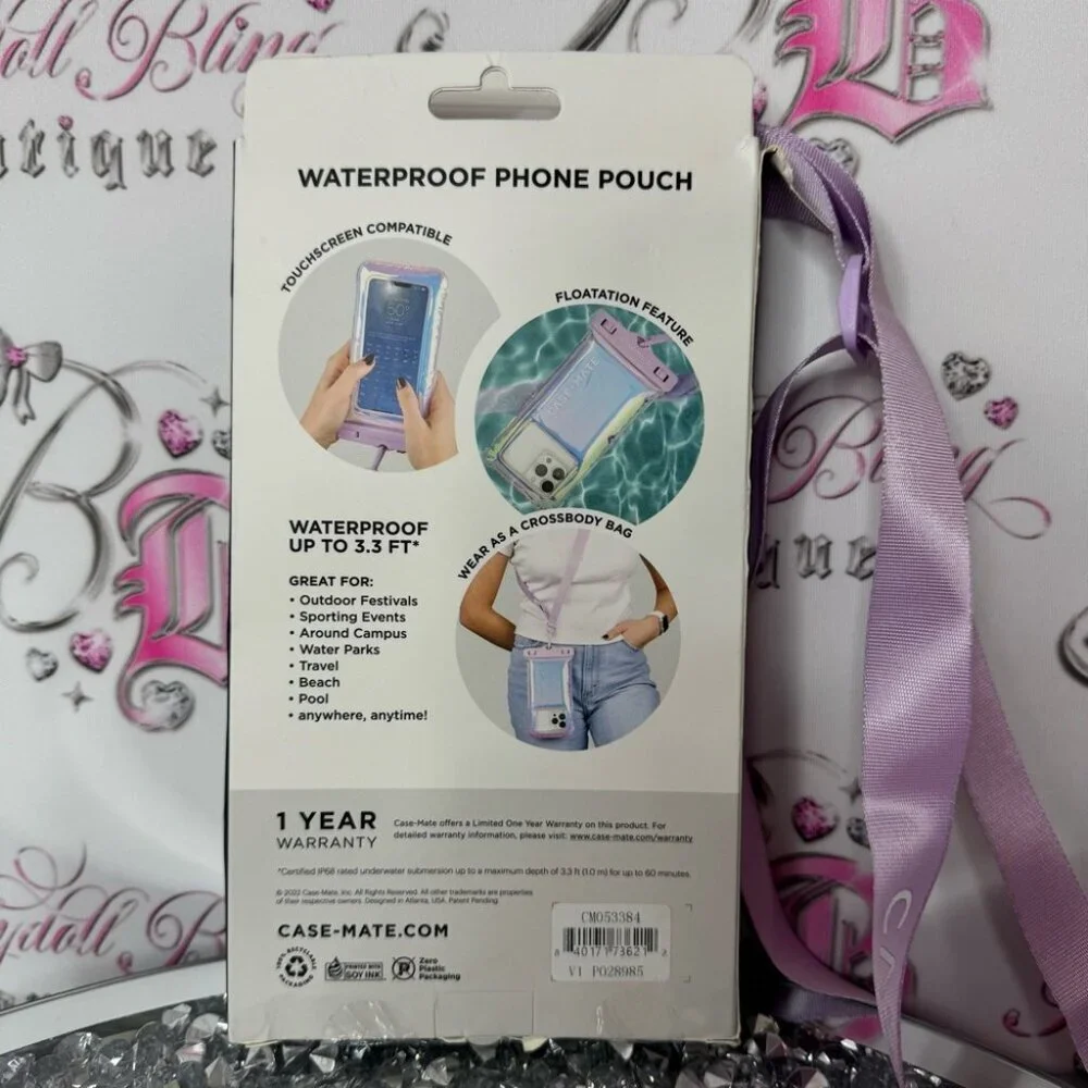 Case-Mate Waterproof Phone Pouch with Purple Strap holographic shiny sparkly 💫